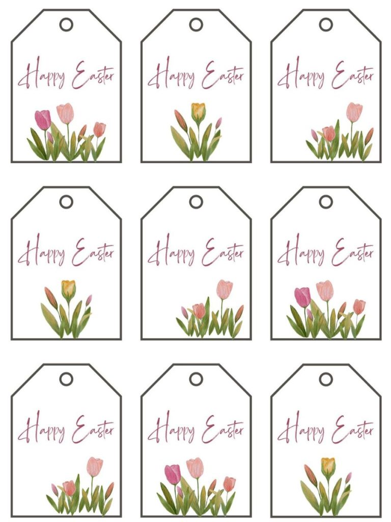 Pink and yellow pastel tulips on gift tags 