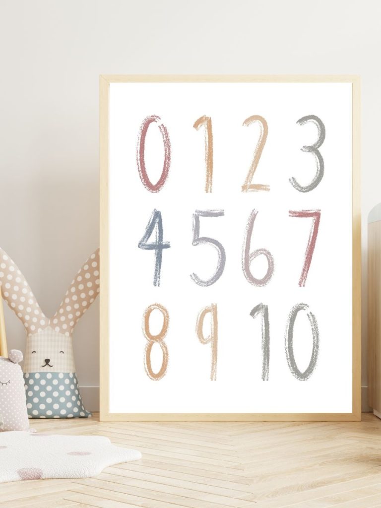 Numbers 0 through 10 printable poster with rainbow pastel colors 