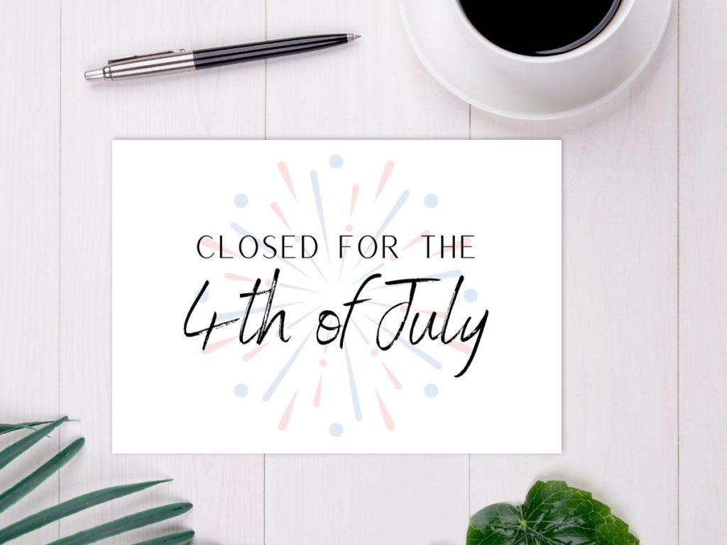 Closed for the 4th digital download sign with red and blue firework background